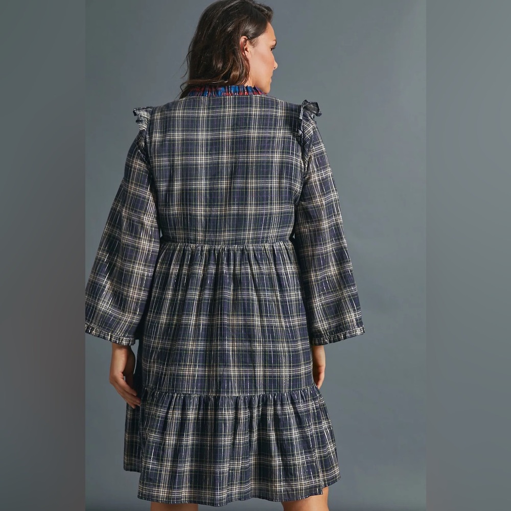 Anthropologie Dhruv Kapoor Ariana Plaid Ruffled Mini Dress - Picture 3 of 16